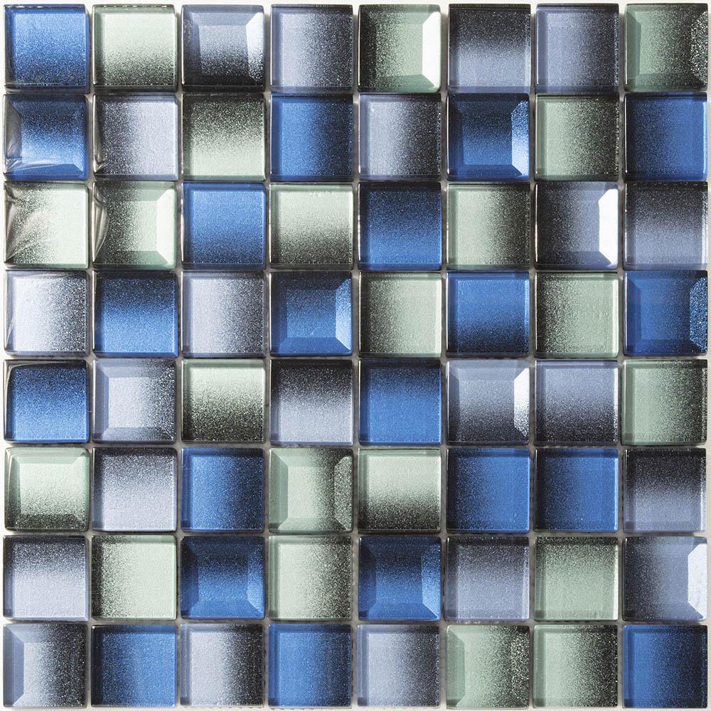 Mosaique 30x30 verre effet 3D Dégradé de bleu, vert d'eau, gris et noir